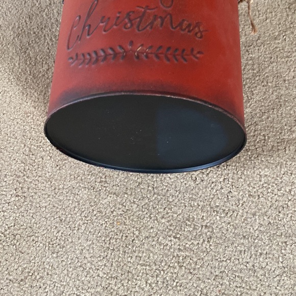 Country Red Merry Christmas Bucket with Wood Handle - Picture 4 of 4